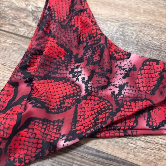 SHEIN Red Black Snakeskin Hi Rise Women's Vacation Beach Large Bikinis Bottoms - Picture 2 of 4